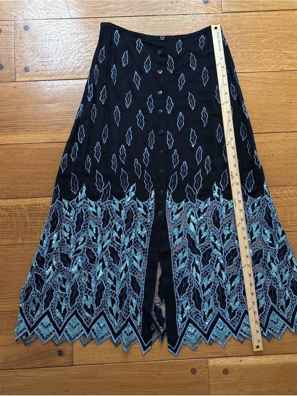 Vintage Serendipity Maui Black Rayon Crochet Lace Sequin Maxi Skirt